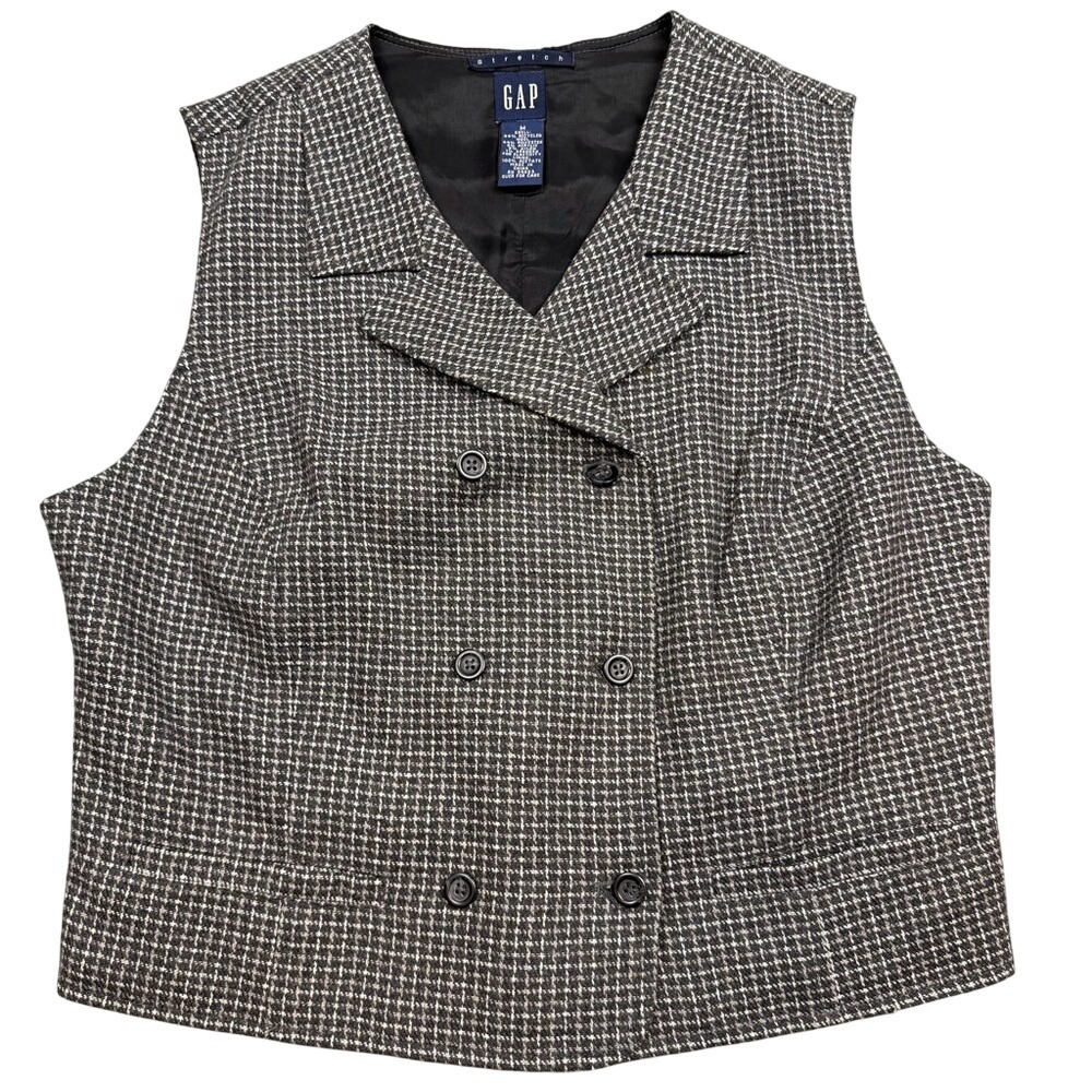 Gap Stretch Wool Houndstooth Vest Double Breasted Career Top Womens Size Medium